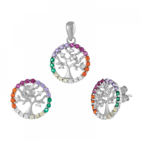 Seturi bijuterii cu piatra - Set din argint 925 rodiat  ( cercei+pandantiv),Piatra : cubic zirconia , Culoare : multicolor , Sonis Silver