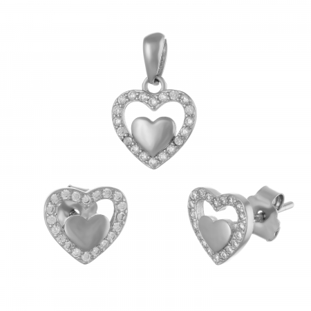 Seturi bijuterii cu piatra - Set din argint 925 rodiat  ( cercei+pandantivl), Piatra : cubic zirconia , Culoare : transparenta ,