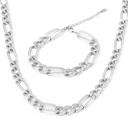 Seturi bijuterii cu piatra - Set din argint 925 (colier + bratara ) rodiat , Piatra : cubic zirconia , Culoare : transparenta , Sonis Silver