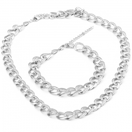 Seturi bijuterii cu piatra - Set din argint 925 (colier + bratara ) rodiat , Piatra : cubic zirconia , Culoare : transparenta , Sonis Silver