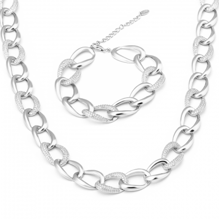 Seturi bijuterii cu piatra - Set din argint 925 ( colier + bratara ) rodiat , Piatra : cubic zirconia , Culoare : transparenta  , Sonis Silver