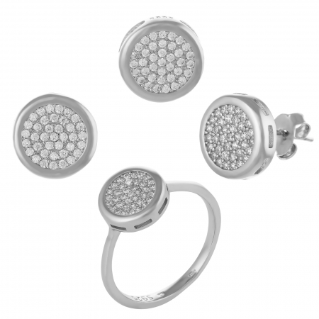 Seturi bijuterii cu piatra - Set din argint 925 rodiat (cercei+inel+pandantiv), Piatra: cubic zirconia, Culoare: transparenta,