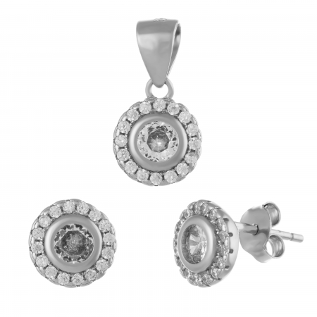Seturi bijuterii cu piatra - Set din argint 925 rodiat ( cercei+pandantiv), Piatra : zirconia fatetata si  cubic zirconia , Culoare : transparenta ,