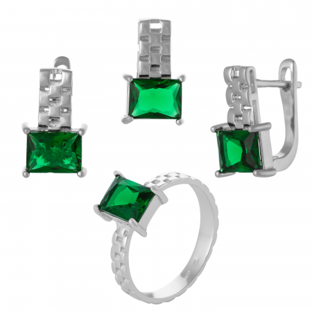 Seturi bijuterii cu piatra - Set din argint 925 rodiat  ( cercei+pandantiv+inel), Piatra : zirconia fatetata , Culoare : verde,