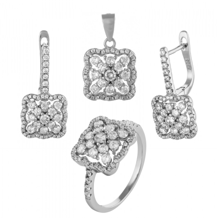 Seturi bijuterii cu piatra - Set din argint 925 rodiat ( cercei+pandantiv+inel), Piatra :  cubic zirconia, Culoare : transparenta,