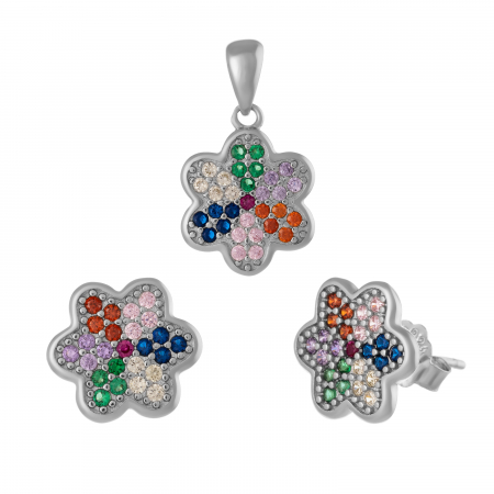 Seturi bijuterii cu piatra - Set din argint 925 rodiat (cercei+pandantiv), Piatra: cubic zirconia, Culoare: multicolor,