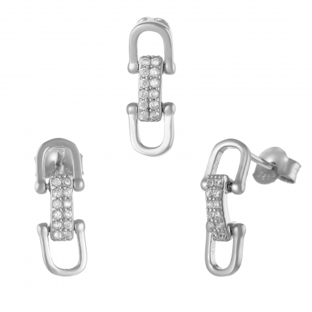 Seturi bijuterii cu piatra - Set din argint 925 rodiat ( cercei+pandantiv) , Piatra : cubic zirconia , Culoare : transparent,