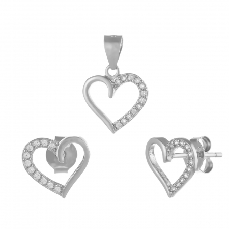 Seturi bijuterii cu piatra - Set din argint 925 rodiat ( cercei+pandantiv) , Piatra : cubic zirconia , Culoare : transparent, Sonis Silver