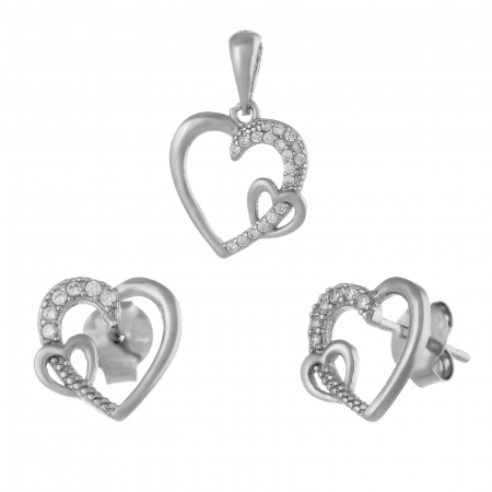 Seturi bijuterii cu piatra - Set din argint 925 rodiat ( cercei+pandantiv) , Piatra : cubic zirconia , Culoare : transparenta,