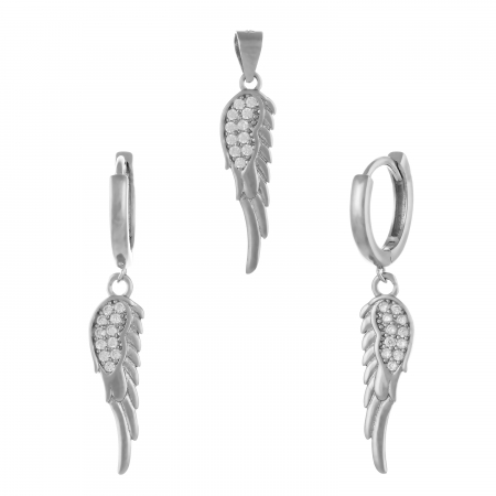Seturi bijuterii cu piatra - Set din argint 925 rodiat ( cercei+pandantiv), Piatra : cubic zirconia , Culoare : transparenta ,