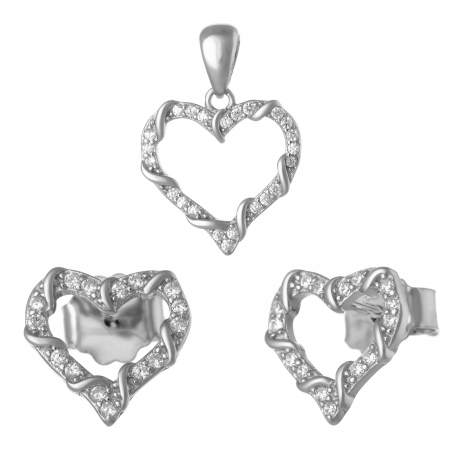 Seturi bijuterii cu piatra - Set din argint 925 rodiat  ( cercei+pandantiv), Piatra : cubic zirconia, Culoare : transparenta