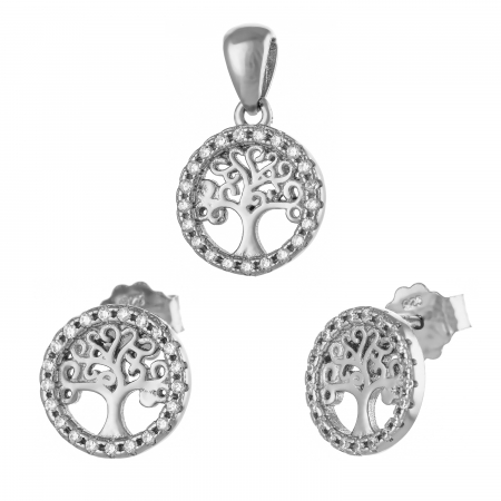 Seturi bijuterii cu piatra - Set din argint 925 rodiat (cercei+pandantiv), Piatra: cubic zirconia, Culoare: transparenta,