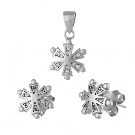 Seturi bijuterii cu piatra - Set din argint 925 rodiat ( cercei+pandantiv), Piatra : cubic zirconia , Culoare : transparenta,