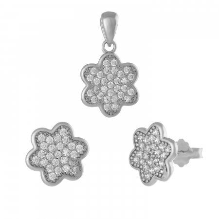Seturi bijuterii cu piatra - Set din argint 925 rodiat (cercei+pandantiv), Piatra: cubic zirconia, Culoare: transparenta,