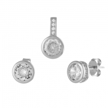 Seturi bijuterii cu piatra - Set din argint 925 rodiat (cercei+pandantiv), Piatra: cubic zirconia si zirconia fatetata, Culoare: transparent,