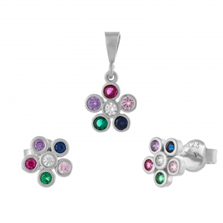 Produse - Set din argint 925 rodiat(cercei + pandantiv) Piatra: zirconia fatetata, Culoare: multicolor, Sonis Silver