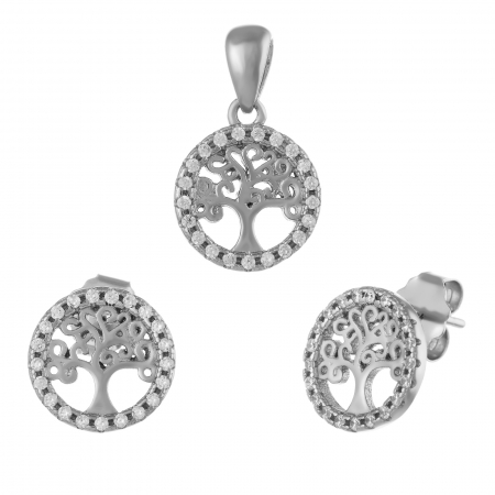 Seturi bijuterii cu piatra - Set din argint 925 rodiat ( cercei+pandantiv), Piatra : cubic zirconia , Culoare : transparenta,