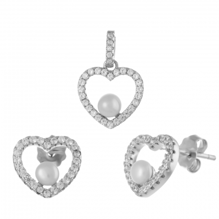 Seturi bijuterii cu piatra - Set din argint 925 rodiat  ( cercei+pandantiv),Piatra : opal de laborator si cubic zirconia , Culoare : alb si transparent Sonis Silver