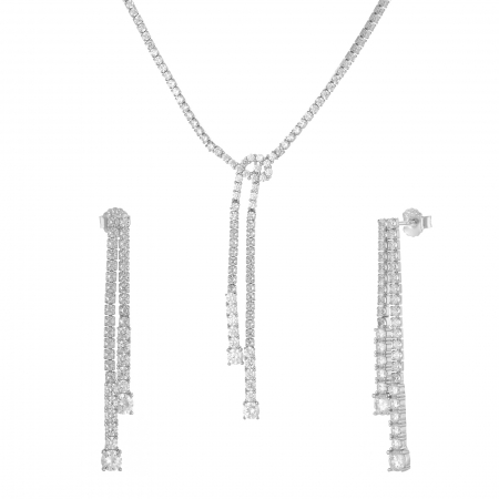 Seturi bijuterii cu piatra - Set din argint 925 rodiat ( colier+cercei), Piatra : zirconia fatetata , Culoare : transparenta ,