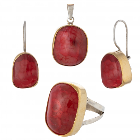 Seturi bijuterii vintage - Set din argint 925 vintage  ( cercei+pandantiv+inel),Piatra : rubin , Culoare : rosu,