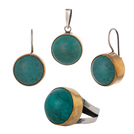 Seturi bijuterii vintage - Set din argint 925 vintage (cercei+pandantiv+inel), Piatra: turquoise, Culoare: turquoise