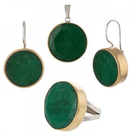 Seturi bijuterii vintage - Set din argint 925 vintage  ( cercei+pandantiv+inel), Piatra : smarald fatetat , Culoare : verde ,
