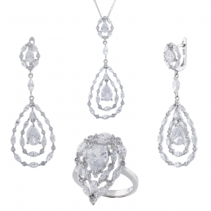 Produse - Set din argint 925 rodiat (cercei+lant+pandantiv+inel), Piatra: zirconia fatetata, Sonis Silver