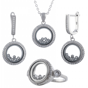 Produse - Set din argint 925 rodiat (cercei+lant+pandantiv+inel), Piatra: cristal si cubic zirconia,  Sonis Silver