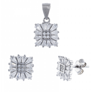 SETURI BIJUTERII - Set din argint 925 rodiat (cercei+pandantiv), Piatra: zirconia fatetata si cubic zirconia, Culoare: transparenta, Sonis Silver