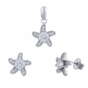 SETURI BIJUTERII - Set din argint 925 rodiat (cercei+pandantiv), Piatra: zirconia fatetata si cubic zirconia, Culoare: transparenta, Sonis Silver