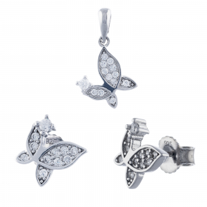 SETURI BIJUTERII - Set din argint 925  rodiat (cercei+pandantiv), Piatra: zirconia fatetata si cubic zirconia, Culoare: transparent, Sonis Silver