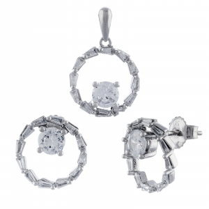 Produse - Set din argint 925 rodiat  (cercei+pandantiv), Piatra: zirconia fatetata, Culoare : transparenta ,Sonis Silver