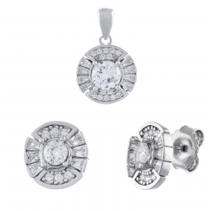 SETURI BIJUTERII - Set din argint 925 rodiat (cercei+pandantiv), Piatra: zirconia fatetata si cubic zirconia, Culoare : transparenta , Sonis Silver