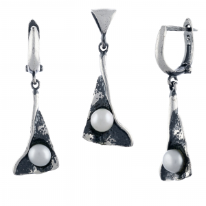 Seturi bijuterii vintage - Set din argint 925 vintage (cercei+pandantiv), Piatra: perla de laborator , Sons Silver