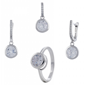 Produse - Set din argint 925 rodiat (cercei+pandantiv+inel), Piatra: zirconia fatetata, rodiat, Sonis Silver
