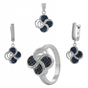 Produse - Set din argint 925 rodiat (cercei+pandantiv+inel), Piatra: cubic zirconia, Sonis Silver