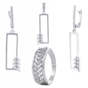 Produse - Set din argint 925 rodiat (cercei+pandantiv+inel), Piatra: zirconia fatetata, Sonis Silver