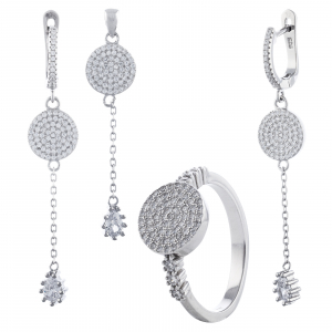 Produse - Set din argint 925 rodiat (cercei+pandantiv+inel), Piatra: zirconia fatetata si cubic zirconia, Culoare: transparent, Sonis Silver                                                    Sonis Silver
