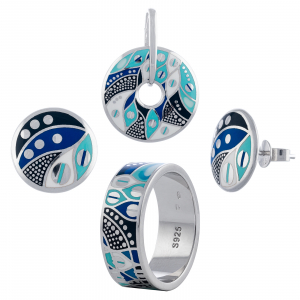 Seturi bijuterii cu email - Set din argint 925 rodiat (cercei+pandantiv+inel), Piatra: email, Culoare: multicolor, Sonis Silver