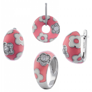 Seturi bijuterii cu email - Set din argint 925 rodiat (cercei+pandantiv+inel), Piatra: email si cubic zirconia,  Sonis Silver