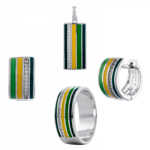 Produse - Set din argint 925  rodiat (cercei+pandantiv+inel), Piatra: email si cubic zirconia, Culoare : multicolor ,  Sonis Silver