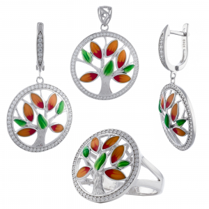 Produse - Set din argint 925 rodiat (cercei+pandantiv+inel), Piatra: email si cubic zirconia, Culoare: multicolor, Sonis Silver