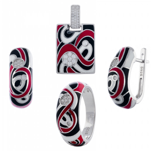 Seturi bijuterii cu email - Set din argint 925  rodiat (cercei+pandantiv+inel), Piatra: email si cubic zirconia, Culoare : multicolor ,Sonis Silver