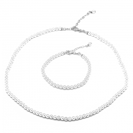 SETURI BIJUTERII - Set din perle de laborator (colier +bratara ) si inchizatoare din argint 925 rodiat , Piatra : perla de  laborator , Culoare : alb , Sonis Silver