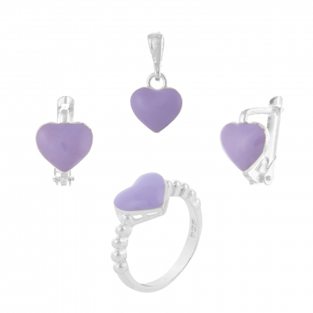Set- COPII - Set pentru copii din argint 925 (cercei+pandantiv+inel ) , Piatra : email, Culoare : mov , Sonis Silver