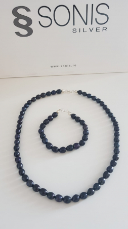 Set perle de cultura cu inchizatoare din argint 925 (colier + bratara ) ,Piatra : perla de cultura , Culoare : negru , Sonis Silver [2]