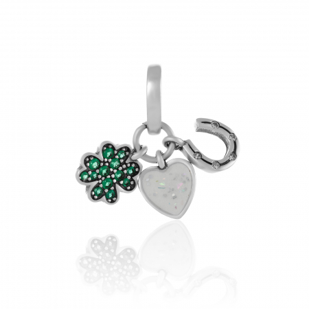 TALISMANE - Talisman  din argint 925 rodiat ,Piatra: opal de laborator si cubic zirconia, Culoare; alb si verde,
