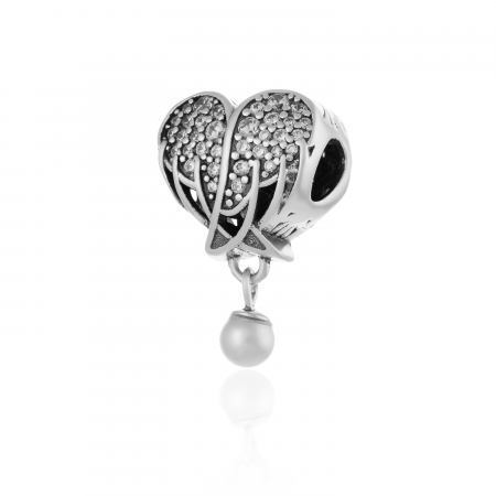 TALISMANE - Talisman  din argint 925 rodiat ,Piatra : cubic zirconia si perla de laborator, Culoare : transparent si alb ,