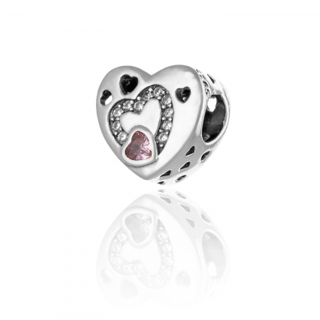 TALISMANE - Talisman  din argint 925 rodiat , Piatra : zirconia fatetata si cubic zirconia , Culoare : roz si transparent ,