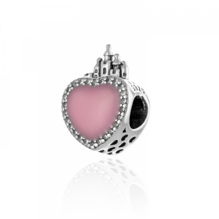 TALISMANE - Talisman  din argint 925 rodiat , Piatra : cubic zirconia si email , Culoare : transparent si roz